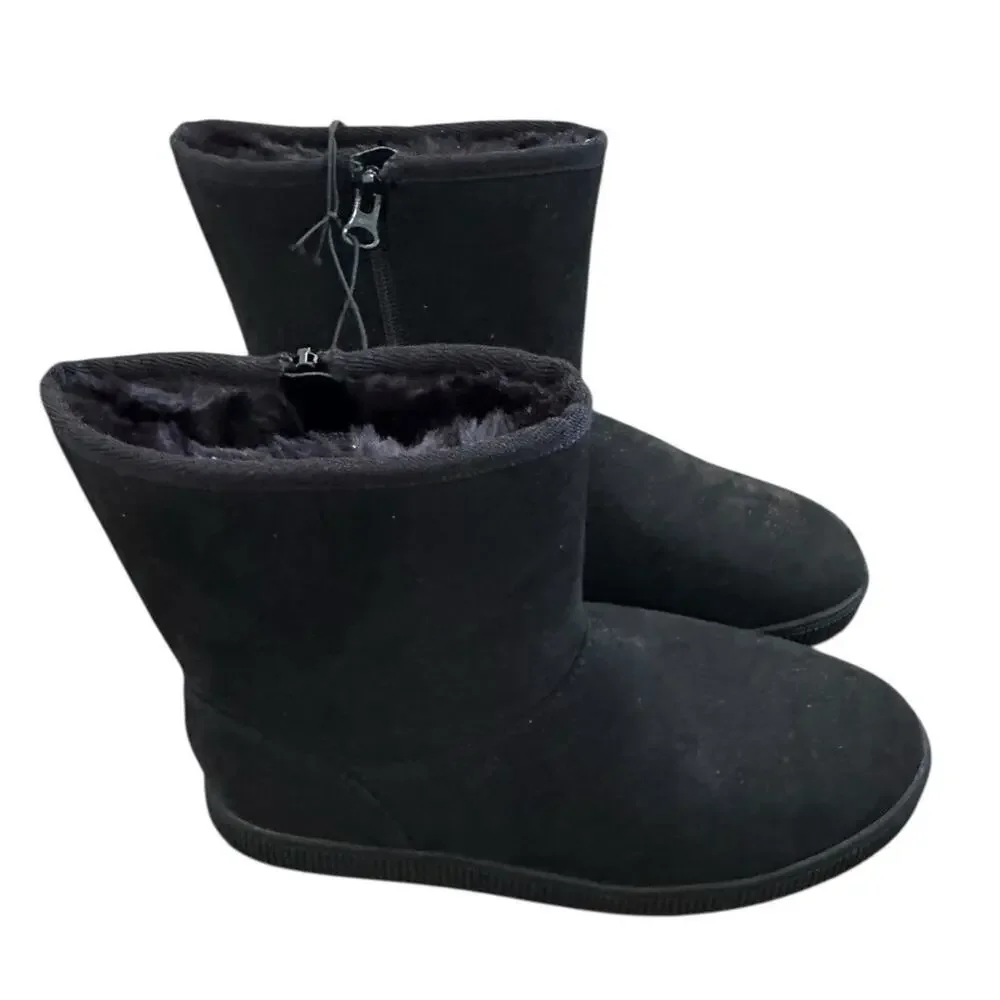 Cat & Jack Girls' Holland Zipper Shearling Style Boots Black Size Select
